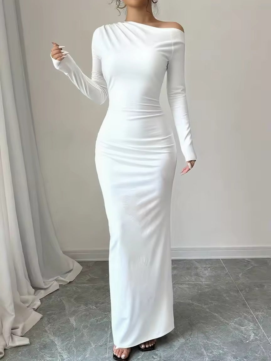 Bodycon Floral Print Maxi Dress with Asymmetrical Neckline