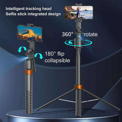 Smart Face Tracking Tripod with Dual Fill Lights and 360° Auto Rotation for Vlogging