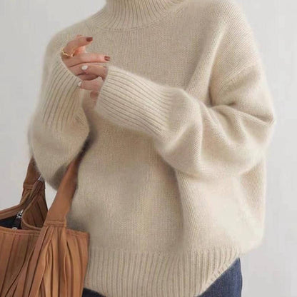 Women's Turtleneck Sweater with Natural Fiber Blend and Relaxed Fit