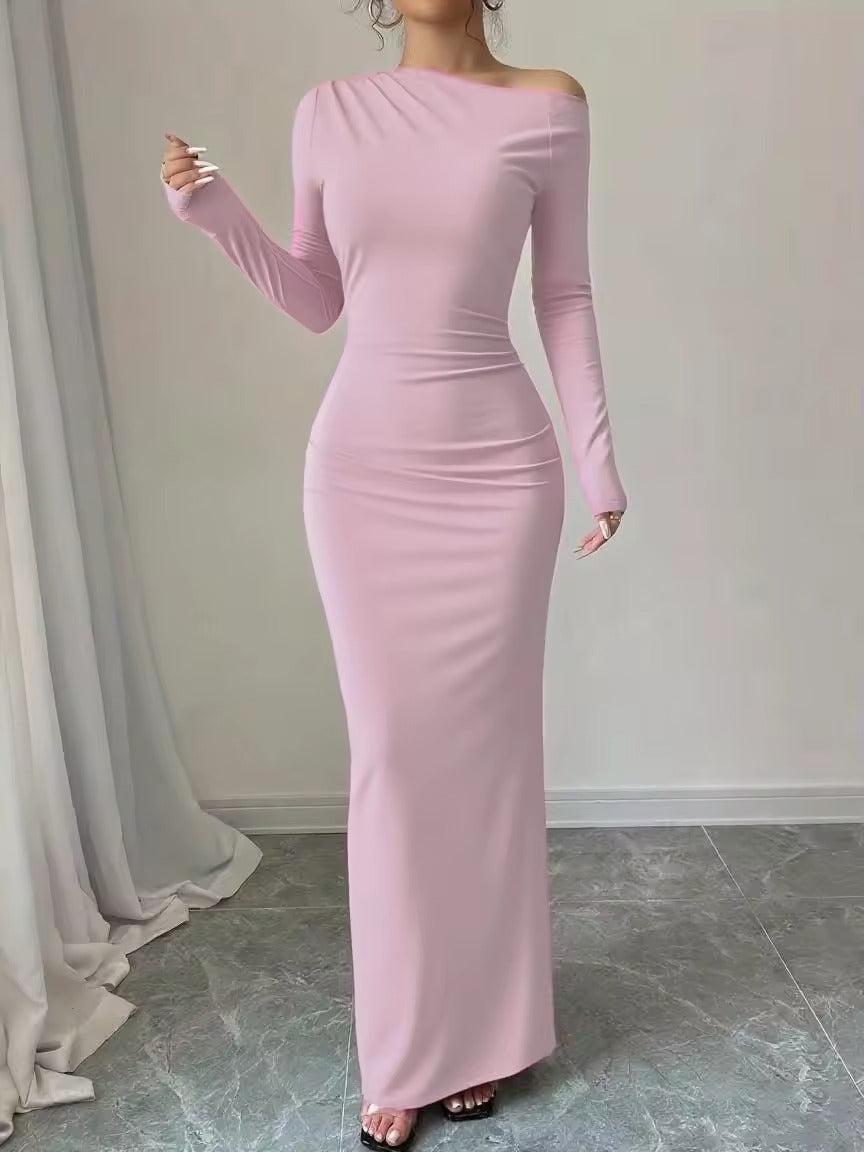 Bodycon Floral Print Maxi Dress with Asymmetrical Neckline
