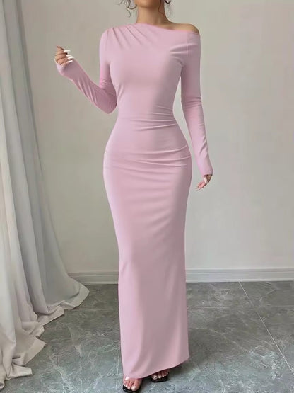 Bodycon Floral Print Maxi Dress with Asymmetrical Neckline