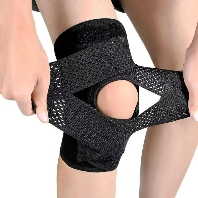 Knee Brace with Four Spring Stabilizers and Open Kneecap Cutout