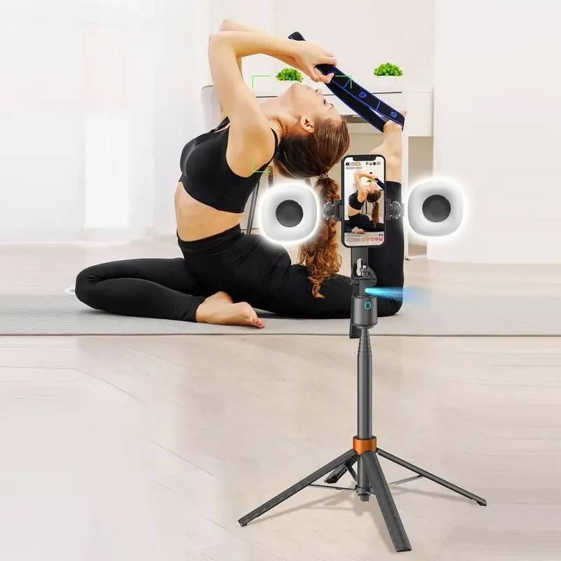 Smart Face Tracking Tripod with Dual Fill Lights and 360° Auto Rotation for Vlogging