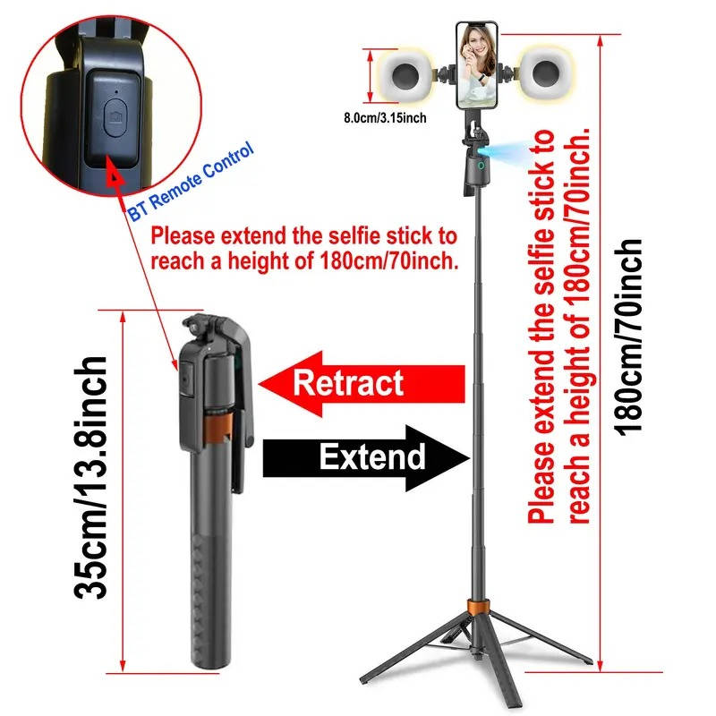 Smart Face Tracking Tripod with Dual Fill Lights and 360° Auto Rotation for Vlogging