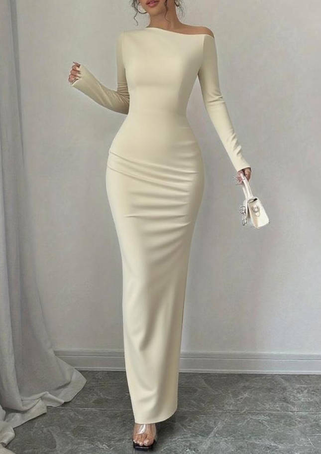 Bodycon Floral Print Maxi Dress with Asymmetrical Neckline