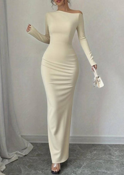 Bodycon Floral Print Maxi Dress with Asymmetrical Neckline