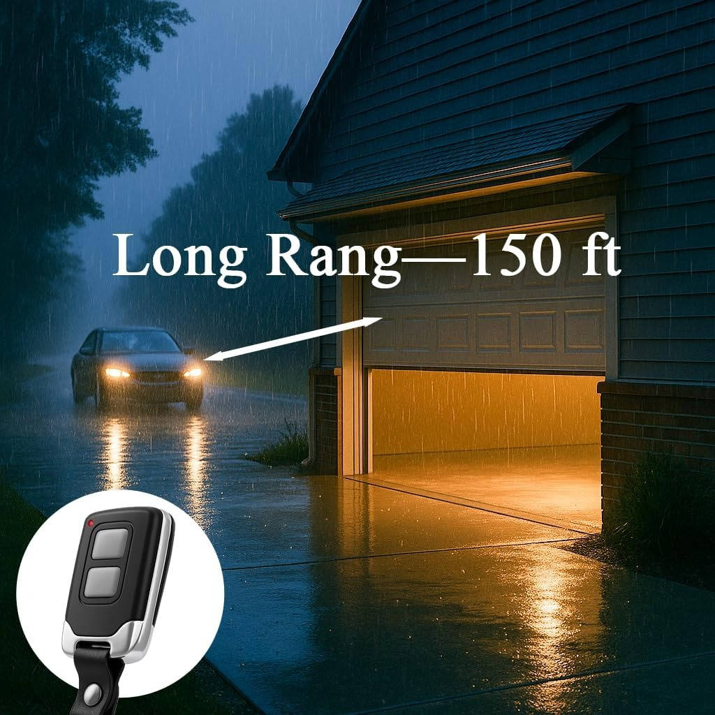 Garage Door Remote with 150 Foot Range and Rolling Code Security, 2 Pack Keychain