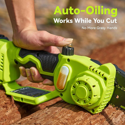 Cordless Mini Chainsaw with Dual Guide Bars and Two Rechargeable Batteries, 1000W Brushless Motor