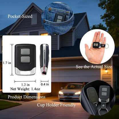 Garage Door Remote with 150 Foot Range and Rolling Code Security, 2 Pack Keychain