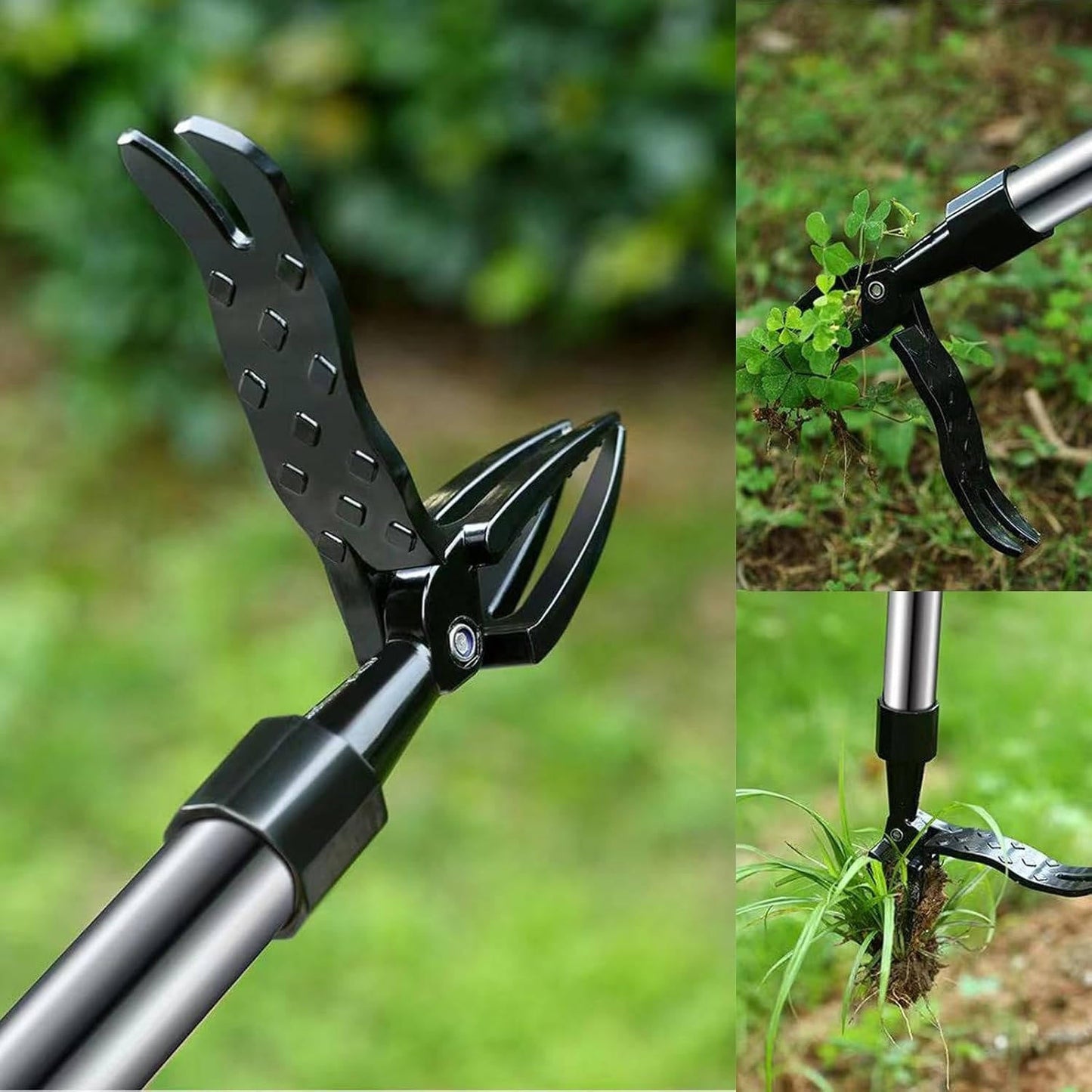 Bamboo Handle Weed Puller with Four Steel Claws and Foot Pedal, Standing Height