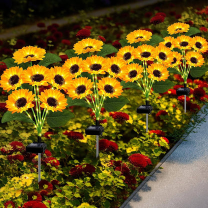 Solar Flower Garden Lights with Automatic Dusk Sensor and Aluminum Stakes, 4 Pack