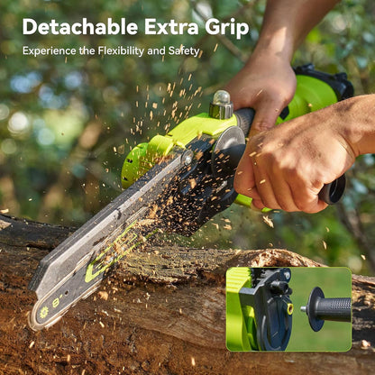 Cordless Mini Chainsaw with Dual Guide Bars and Two Rechargeable Batteries, 1000W Brushless Motor
