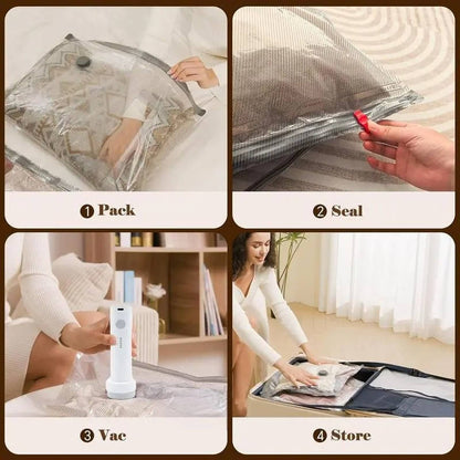 Vacuum Compression Bags with Cordless Pump and 15-Piece Set for Travel Storage