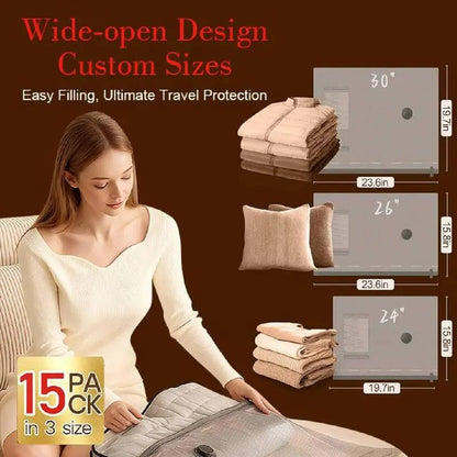 Vacuum Compression Bags with Cordless Pump and 15-Piece Set for Travel Storage