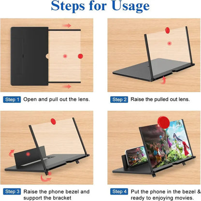 Phone Screen Magnifier with 3D Acrylic Lens and Anti-Slip Mat, 16 Inch Foldable