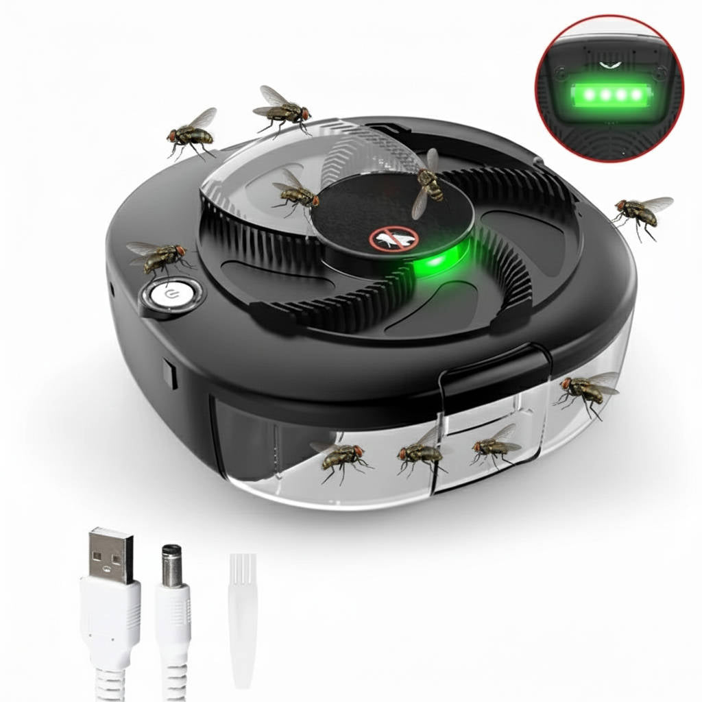 Fly Trap with Rotating Sweep Arm and Removable Collection Tray, USB Rechargeable