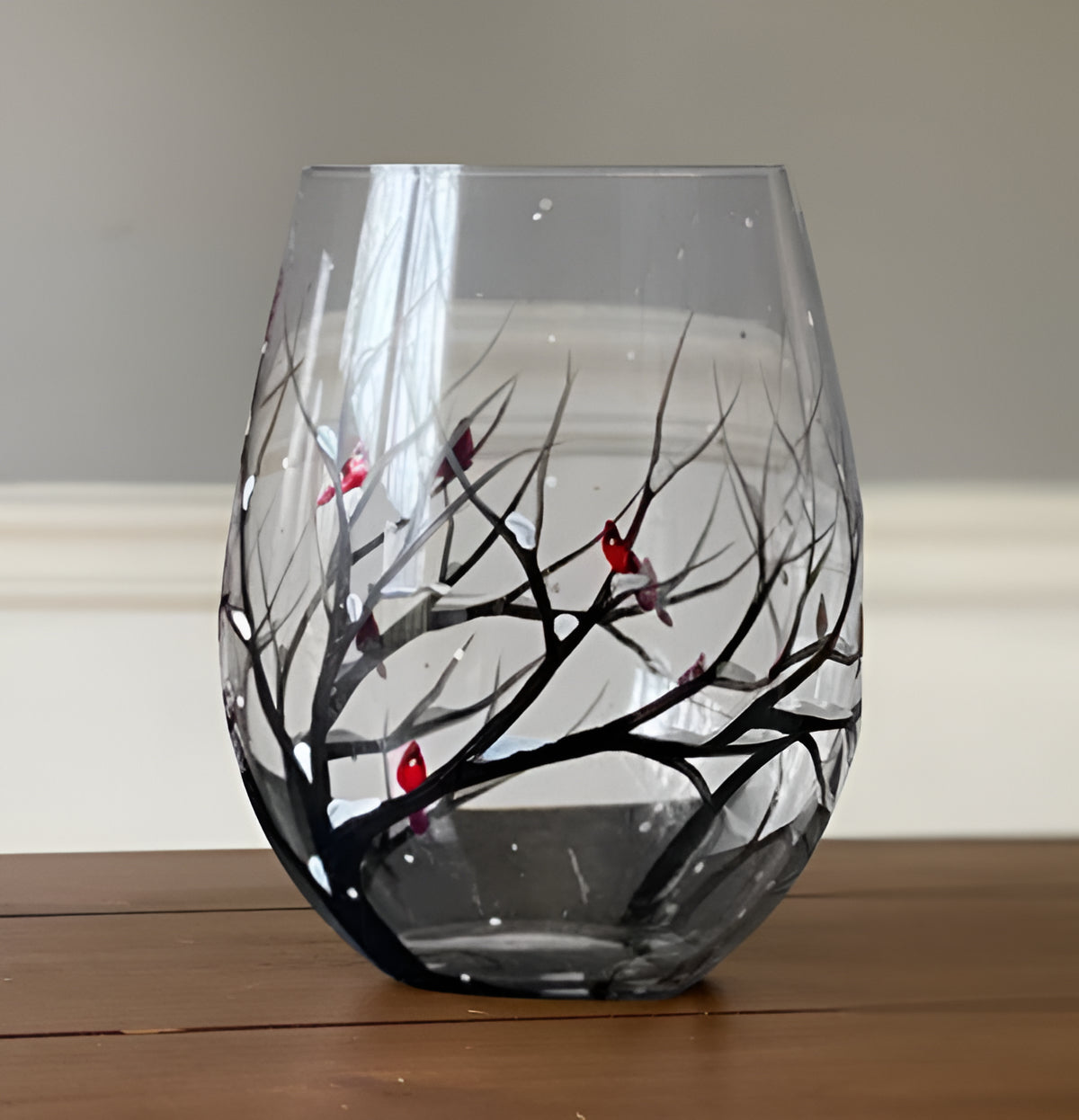Hand Painted Wine Glasses with Seasonal Tree Design, 12oz Capacity
