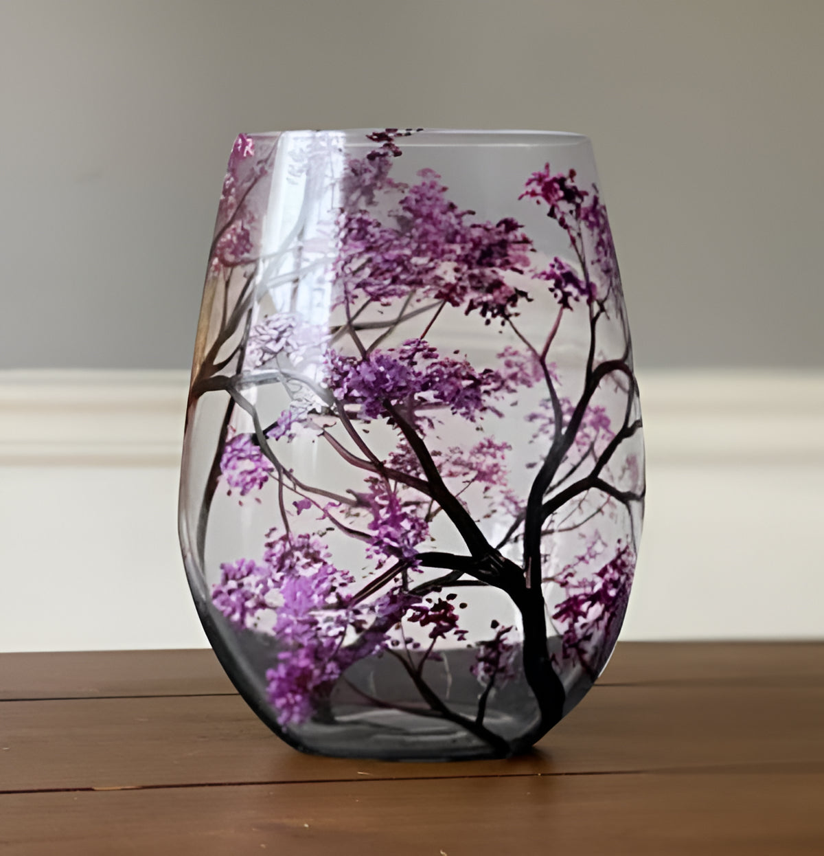 Hand Painted Wine Glasses with Seasonal Tree Design, 12oz Capacity