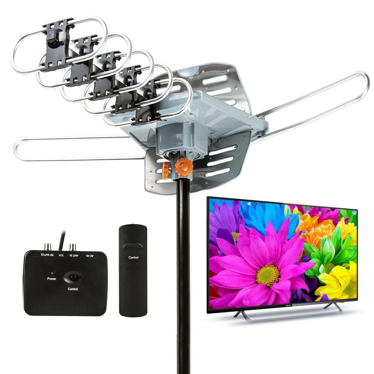 Motorized Outdoor TV Antenna with 360 Rotation and Wireless Remote Control