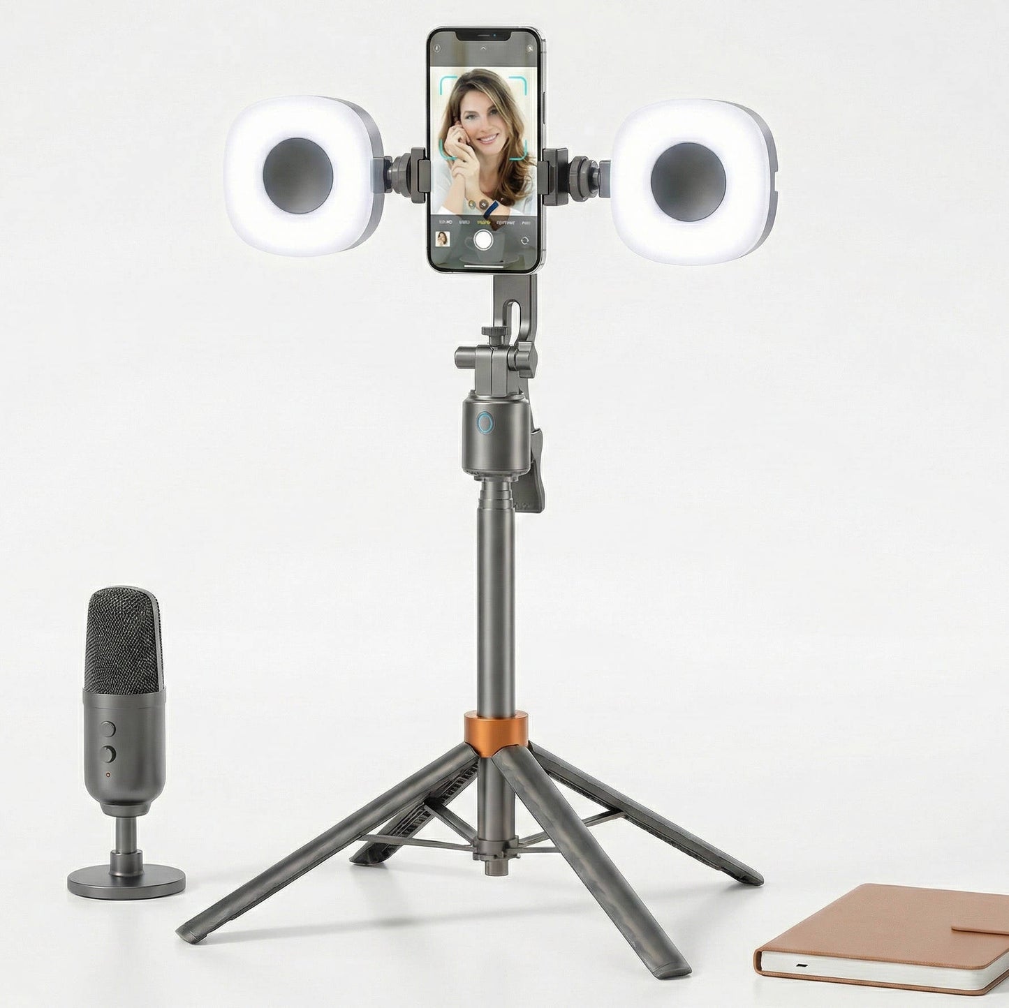 Smart Face Tracking Tripod with Dual Fill Lights and 360° Auto Rotation for Vlogging