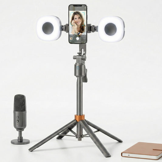 Smart Face Tracking Tripod with Dual Fill Lights and 360° Auto Rotation for Vlogging