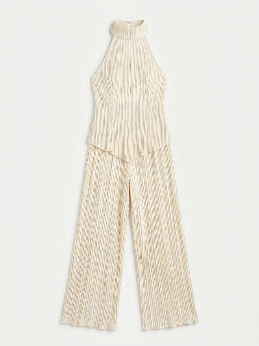 Satin Set with Pleated Top and Shift Fit Pants for Women