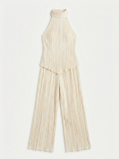 Satin Set with Pleated Top and Shift Fit Pants for Women