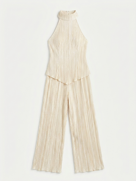 Satin Set with Pleated Top and Shift Fit Pants for Women