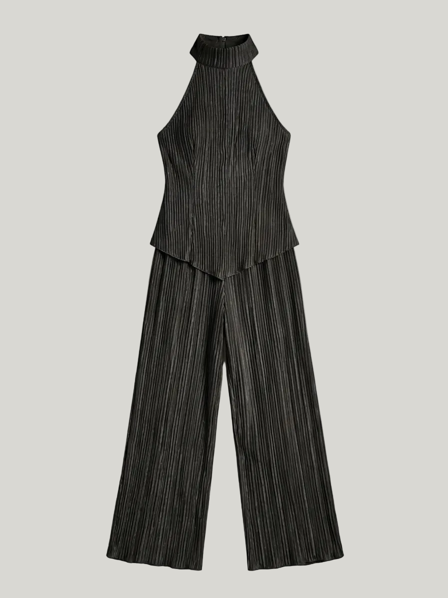 Satin Set with Pleated Top and Shift Fit Pants for Women