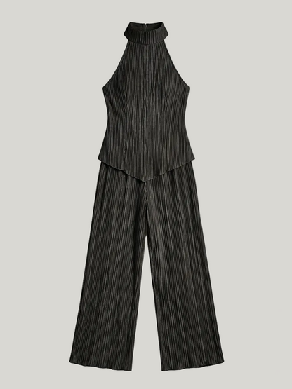 Satin Set with Pleated Top and Shift Fit Pants for Women